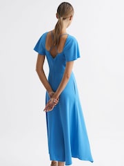 Reiss Blue Eleni Cap Sleeve Midi Dress - Image 5 of 6