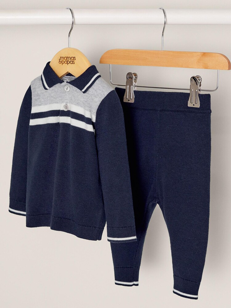 Mamas & Papas Blue Two Piece Navy Knit Set - Image 3 of 3