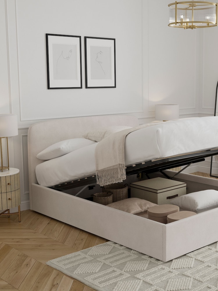 Natural Oyster Plush Chenille Matson Upholstered Ottoman Storage Bed Frame - Image 2 of 7