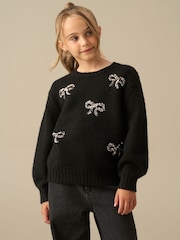 Angel & Rocket Black Laila Embellished Bow Eyelash Jumper - Image 3 of 4