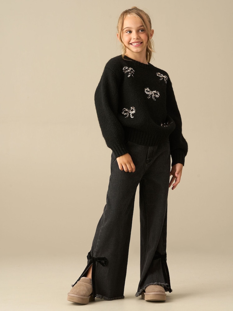 Angel & Rocket Black Laila Embellished Bow Eyelash Jumper - Image 4 of 4 Angel & Rocket Black Laila Embellished Bow Eyelash Jumper - Image 4 of 4