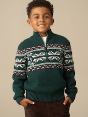 Angel & Rocket Green Oakley Fairisle Zip Neck Jumper - Image 1 of 3