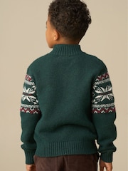 Angel & Rocket Green Oakley Fairisle Zip Neck Jumper - Image 2 of 3