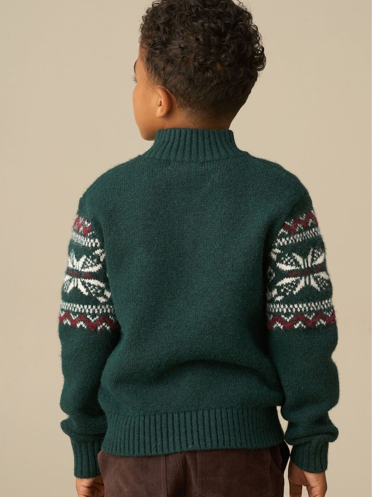 Angel & Rocket Green Oakley Fairisle Zip Neck Jumper - Image 2 of 3 Angel & Rocket Green Oakley Fairisle Zip Neck Jumper - Image 2 of 3