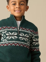 Angel & Rocket Green Oakley Fairisle Zip Neck Jumper - Image 3 of 3