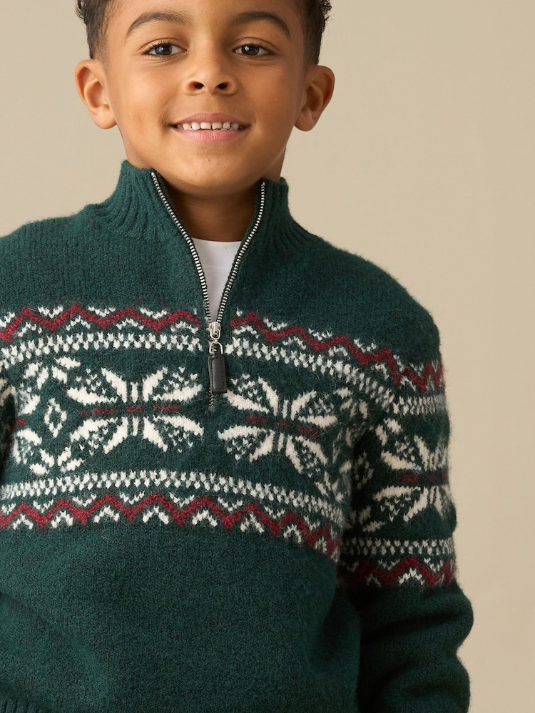 Angel & Rocket Green Oakley Fairisle Zip Neck Jumper - Image 3 of 3 Angel & Rocket Green Oakley Fairisle Zip Neck Jumper - Image 3 of 3