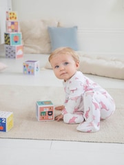 JoJo Maman Bébé Pink Elephant Print Zip Cotton Baby Sleepsuit - Image 2 of 4