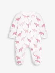 JoJo Maman Bébé Pink Elephant Print Zip Cotton Baby Sleepsuit - Image 3 of 4