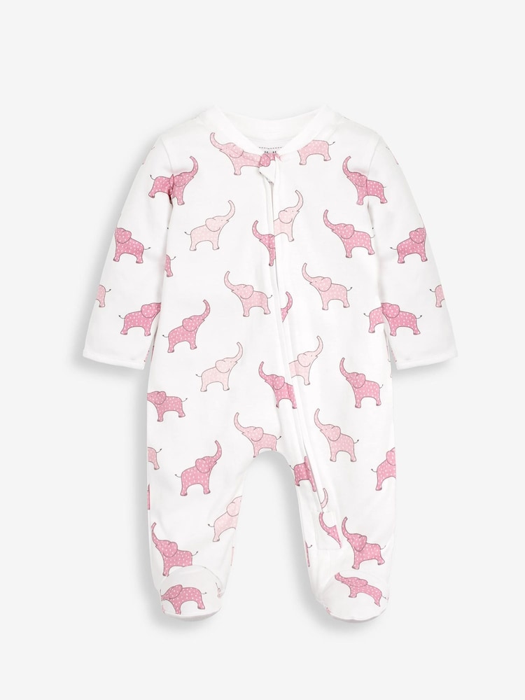 Roze olifant - JoJo Maman Bébé katoenen babypyjama met print en rits - Image 3 of 4