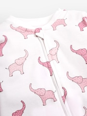 JoJo Maman Bébé Pink Elephant Print Zip Cotton Baby Sleepsuit - Image 4 of 4