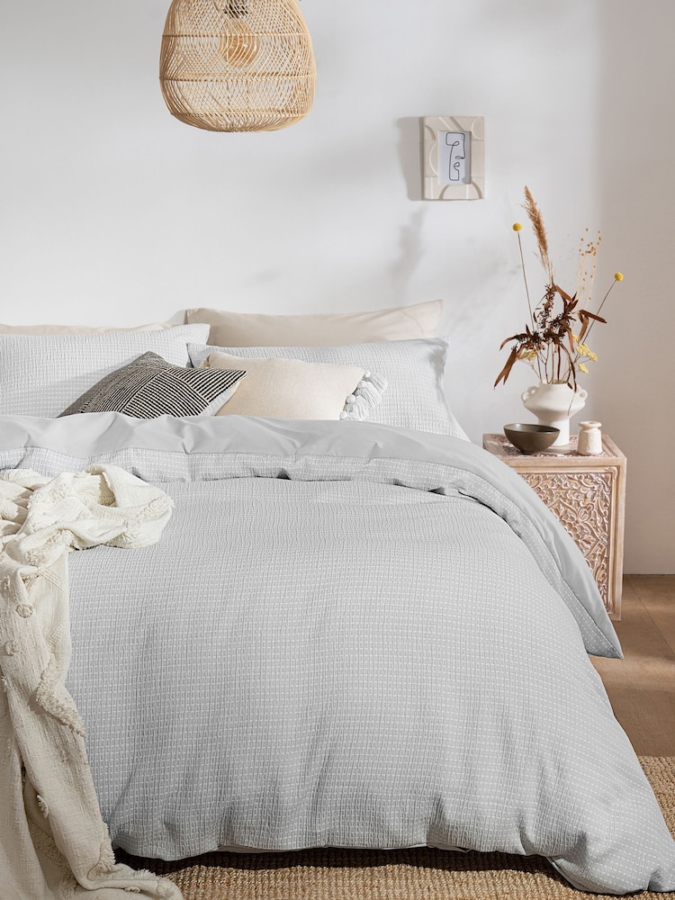 Grey Stitch Effect Jacquard Duvet Cover And Pillowcase Set - Image 1 of 5