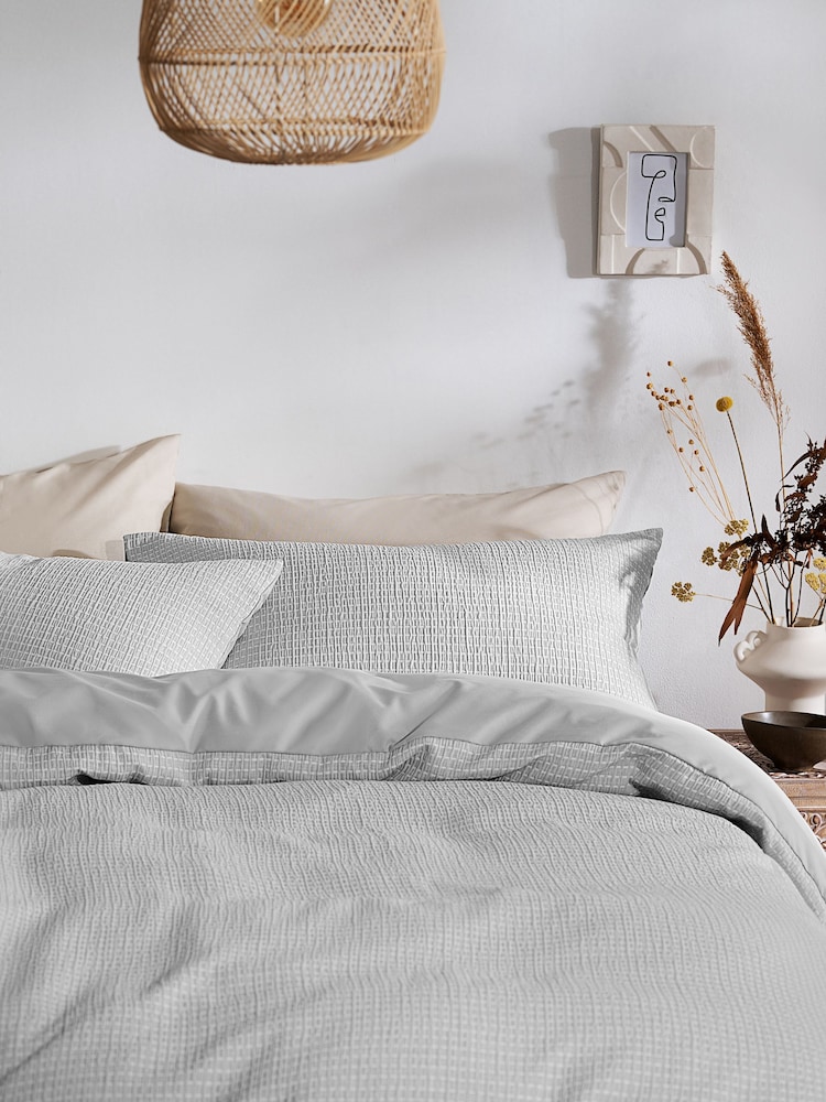 Grey Stitch Effect Jacquard Duvet Cover And Pillowcase Set - Image 2 of 5