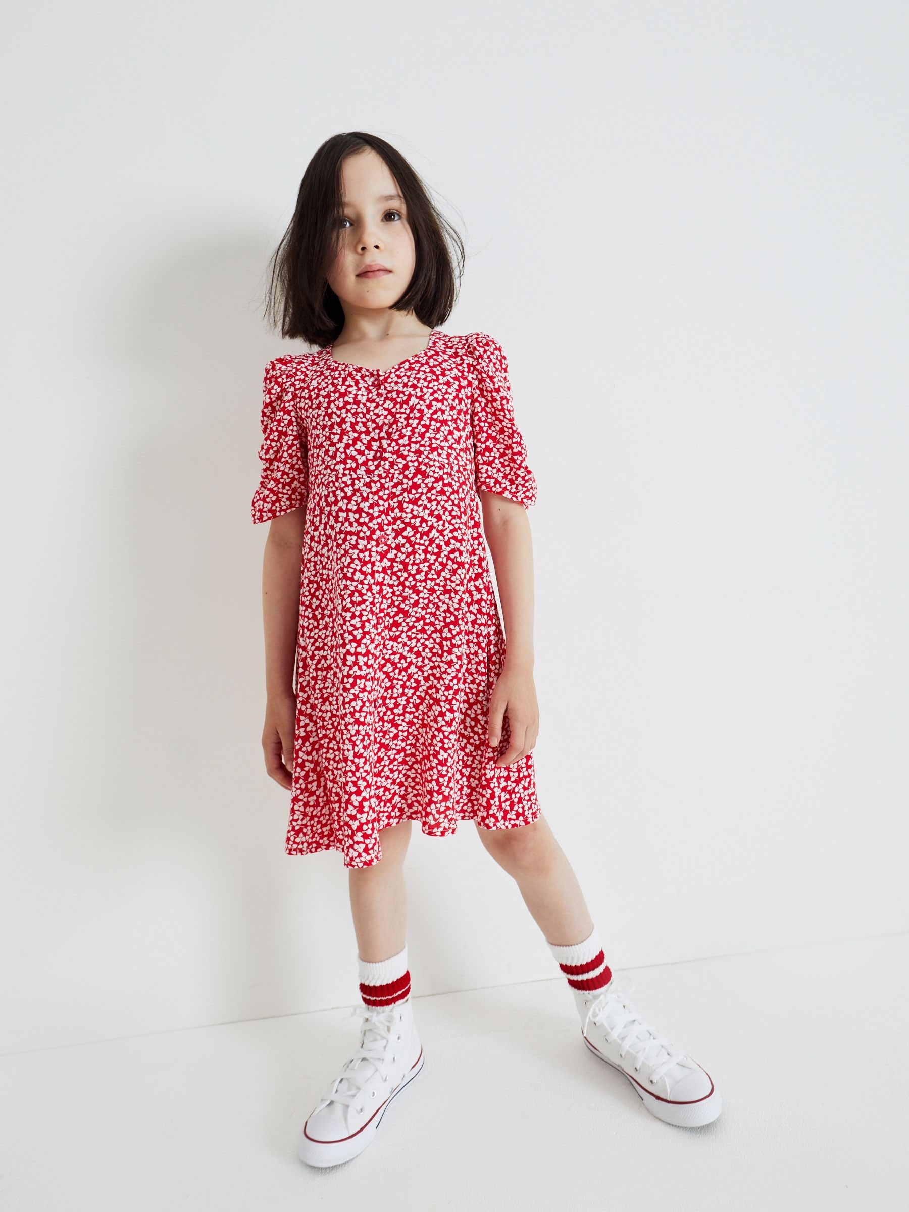 Buy Red Ditsy Ruched Sleeve Tea Dress 3 16yrs from Next Luxembourg