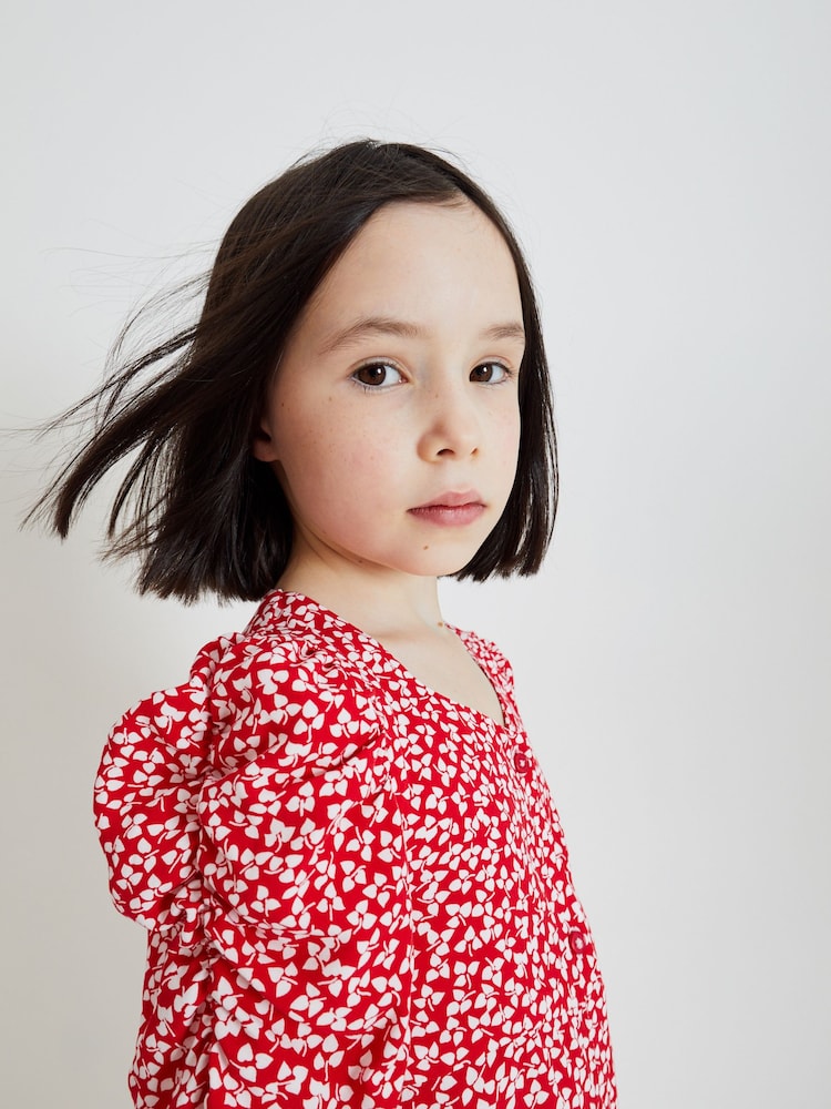 Red Ditsy Ruched Sleeve Tea Dress (3-16yrs) - Image 5 of 5 Red Ditsy Ruched Sleeve Tea Dress (3-16yrs) - Image 5 of 5