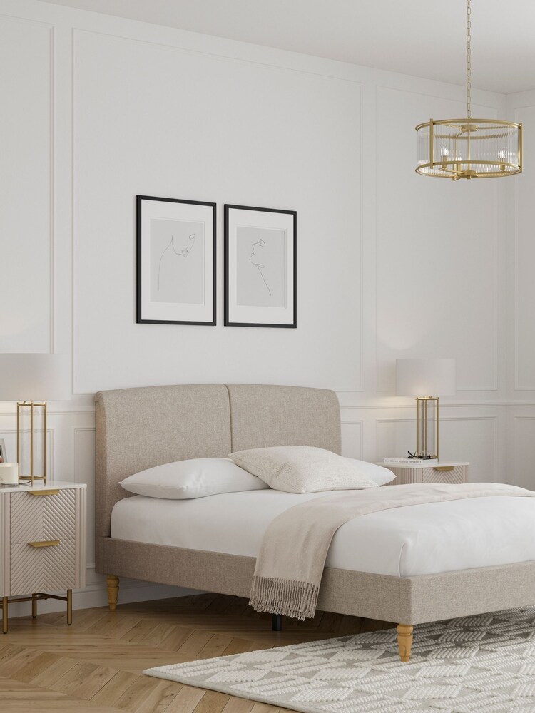 Tweedy Plain Mid Natural Hove Upholstered Bed Frame - Image 1 of 7
