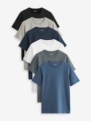 Black/Slate/Grey Marl/White/Navy/Blue Slim Fit Essential Cotton T-Shirts 6 Pack - Image 1 of 16