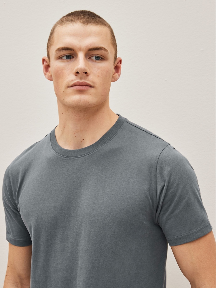 Black/Slate/Grey Marl/White/Navy/Blue Slim Fit Essential Cotton T-Shirts 6 Pack - Image 4 of 16