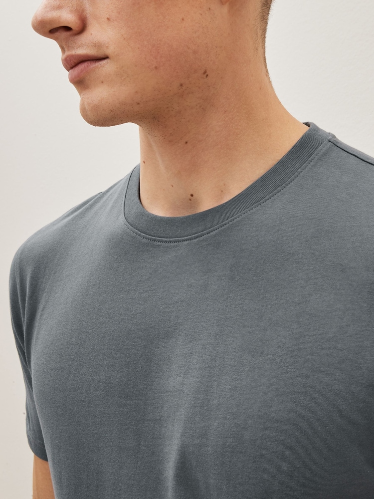Black/Slate/Grey Marl/White/Navy/Blue Slim Fit Essential Cotton T-Shirts 6 Pack - Image 5 of 16