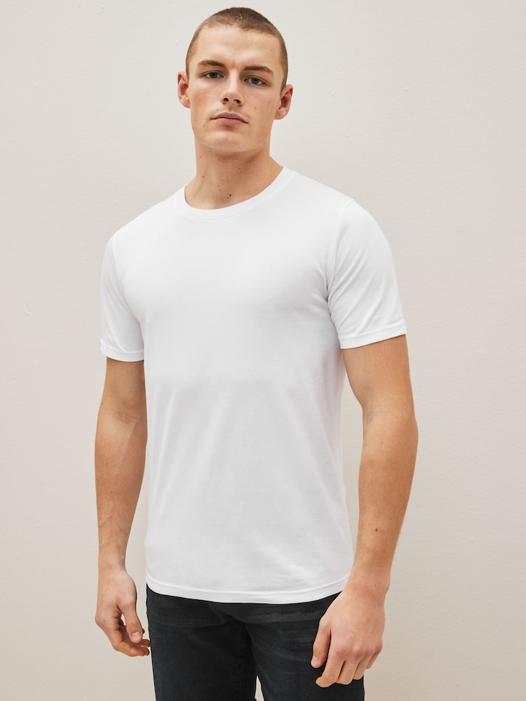 Black/Slate/Grey Marl/White/Navy/Blue Slim Fit Essential Cotton T-Shirts 6 Pack - Image 7 of 16