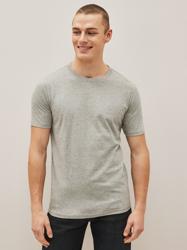 Black/Slate/Grey Marl/White/Navy/Blue Slim Fit Essential Cotton T-Shirts 6 Pack - Image 9 of 16