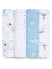 Aden & Anais Light Grey Essentials Muslin 100% Cotton Blankets 4 Pack - Image 1 of 5