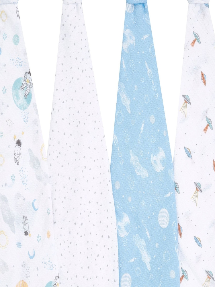 Aden & Anais Light Grey Essentials Muslin 100% Cotton Blankets 4 Pack - Image 2 of 5