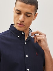 Navy Blue Regular Fit Short Sleeve Oxford Shirt - Image 3 of 5