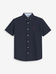 Navy Blue Regular Fit Short Sleeve Oxford Shirt - Image 4 of 5