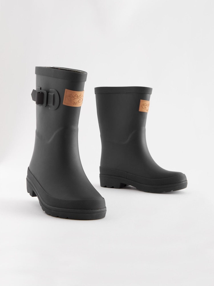 Schwarz - Gummistiefel mit kariertem Futter und Schnallenriemen - Bild 1 von 6 Schwarz - Gummistiefel mit kariertem Futter und Schnallenriemen - Bild 1 von 6
