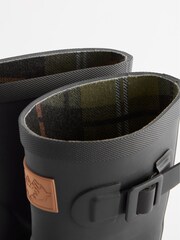 Schwarz - Gummistiefel mit kariertem Futter und Schnallenriemen - Bild 5 von 6