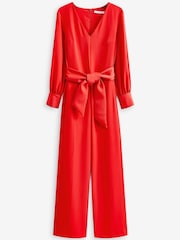 Red Tailored Wide Leg Belted Jumpsuit - Image 5 of 5