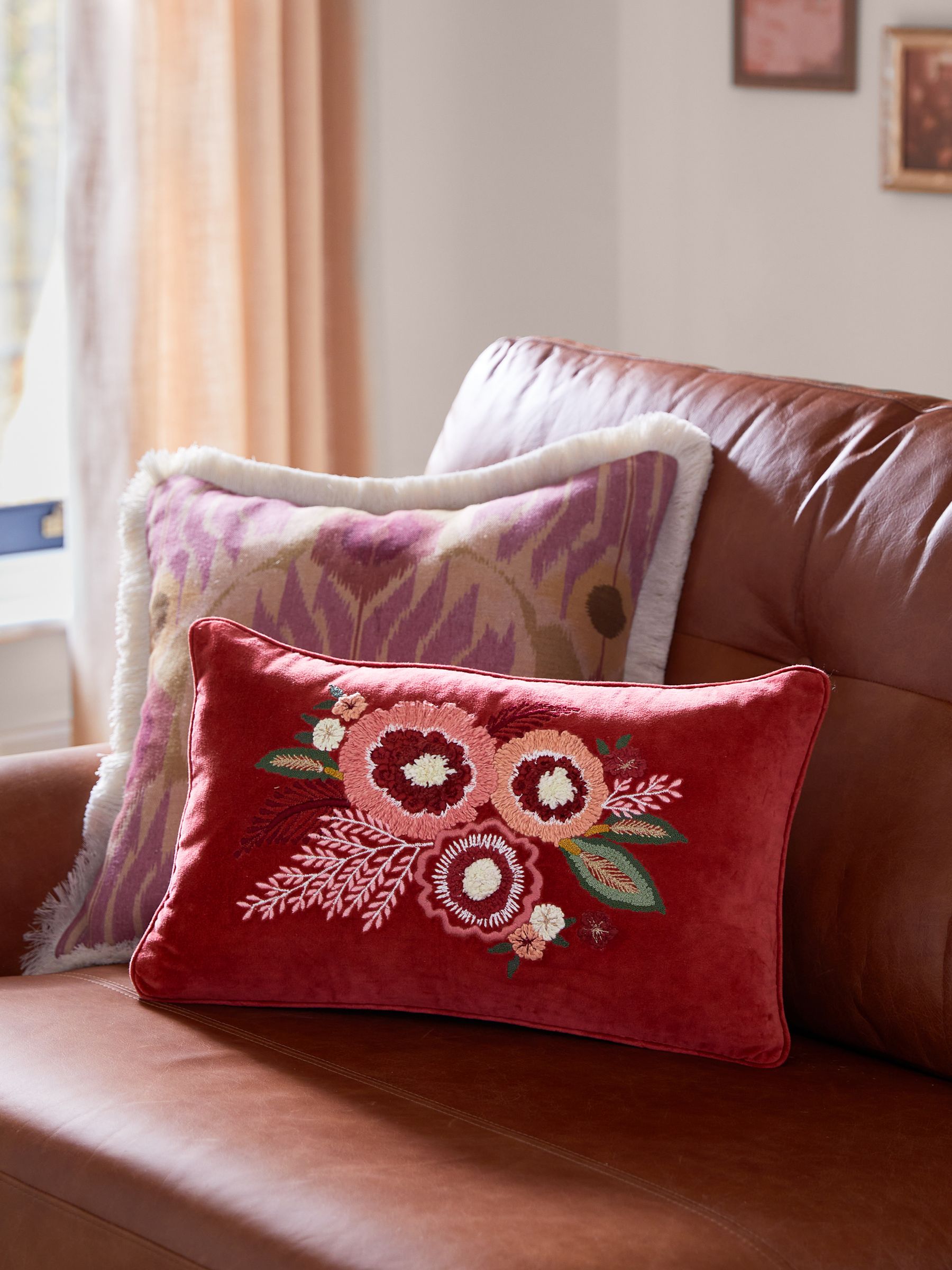 Pink embroidered cushion online