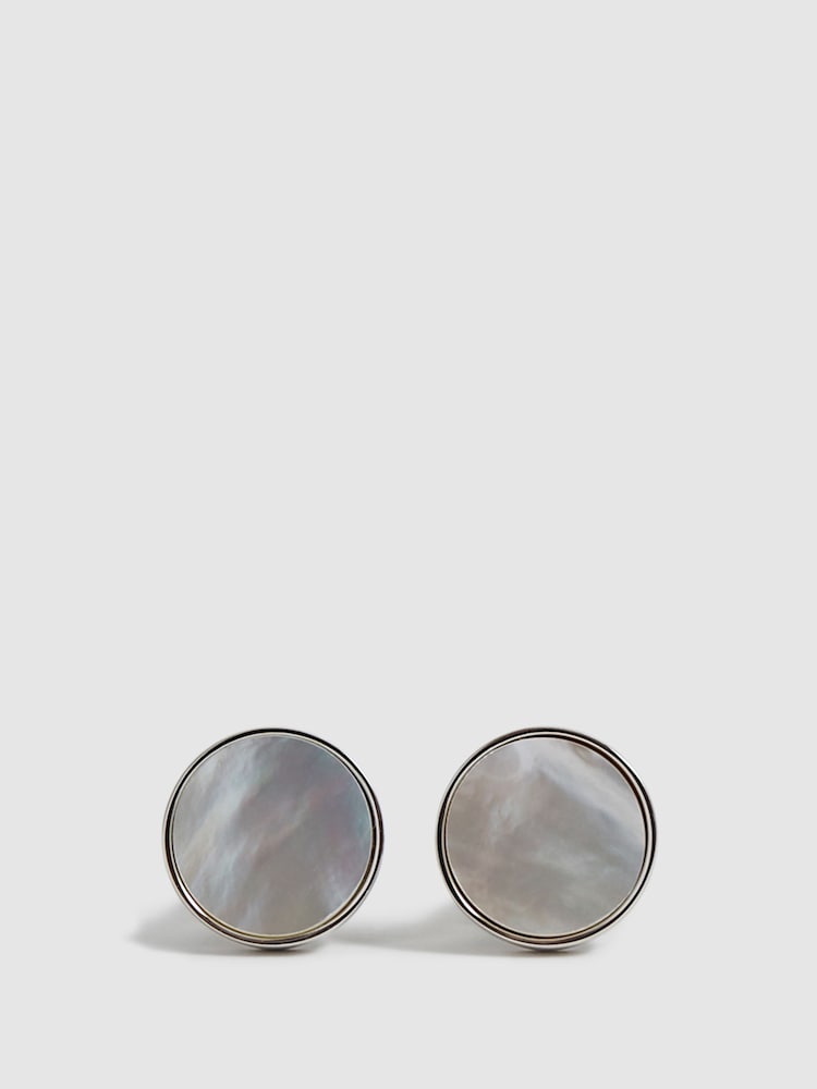 Reiss Silver Ardley Stone Insert Cufflinks - Image 1 of 6