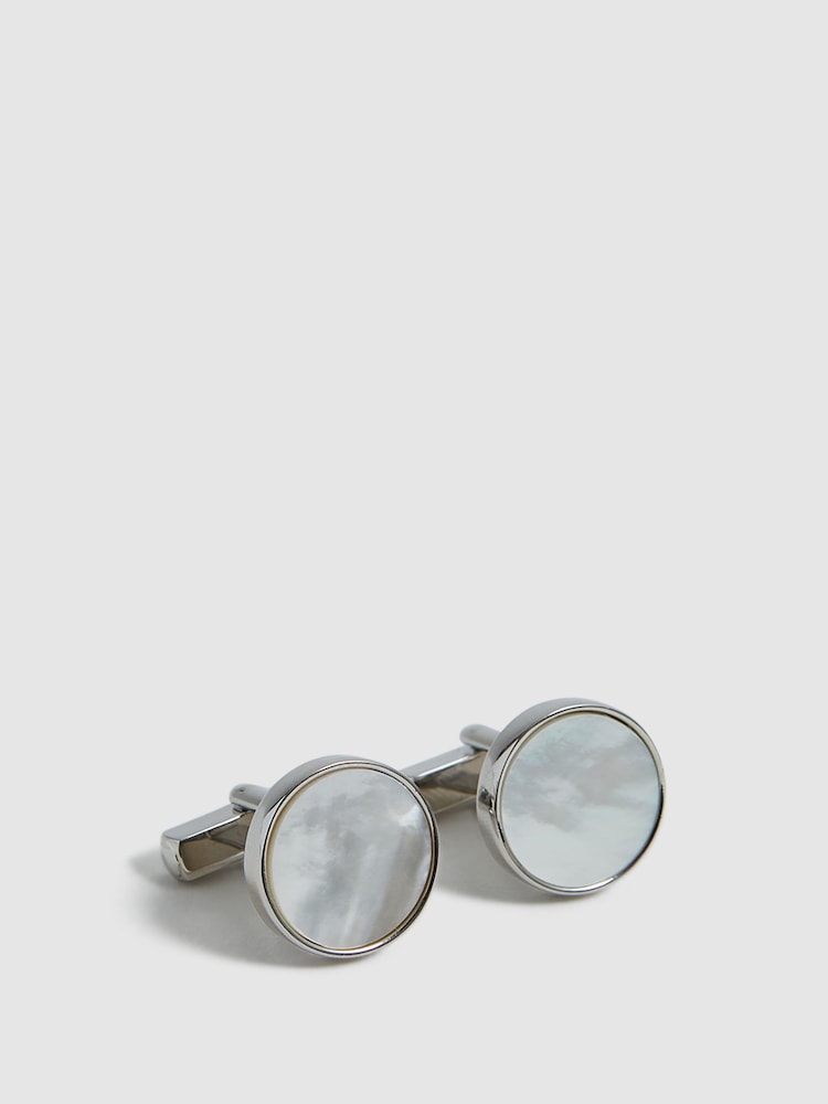 Reiss Silver Ardley Stone Insert Cufflinks - Image 6 of 6
