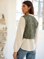 Khaki Green Crochet Woven Mix Tie Side Layer Top - Image 3 of 6
