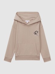 Reiss Taupe Cade Junior Relaxed Garment Dyed Logo Hoodie - Image 2 of 6