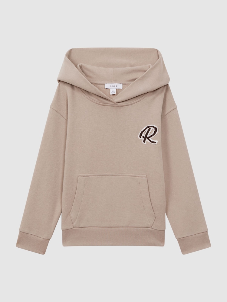 Reiss Taupe Cade Junior Relaxed Garment Dyed Logo Hoodie - Image 2 of 6 Reiss Taupe Cade Junior Relaxed Garment Dyed Logo Hoodie - Image 2 of 6