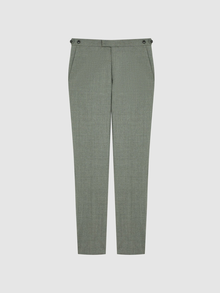 Reiss Green Firm Slim Fit Wool Side Adjuster Trousers - Image 2 of 5 Reiss Green Firm Slim Fit Wool Side Adjuster Trousers - Image 2 of 5