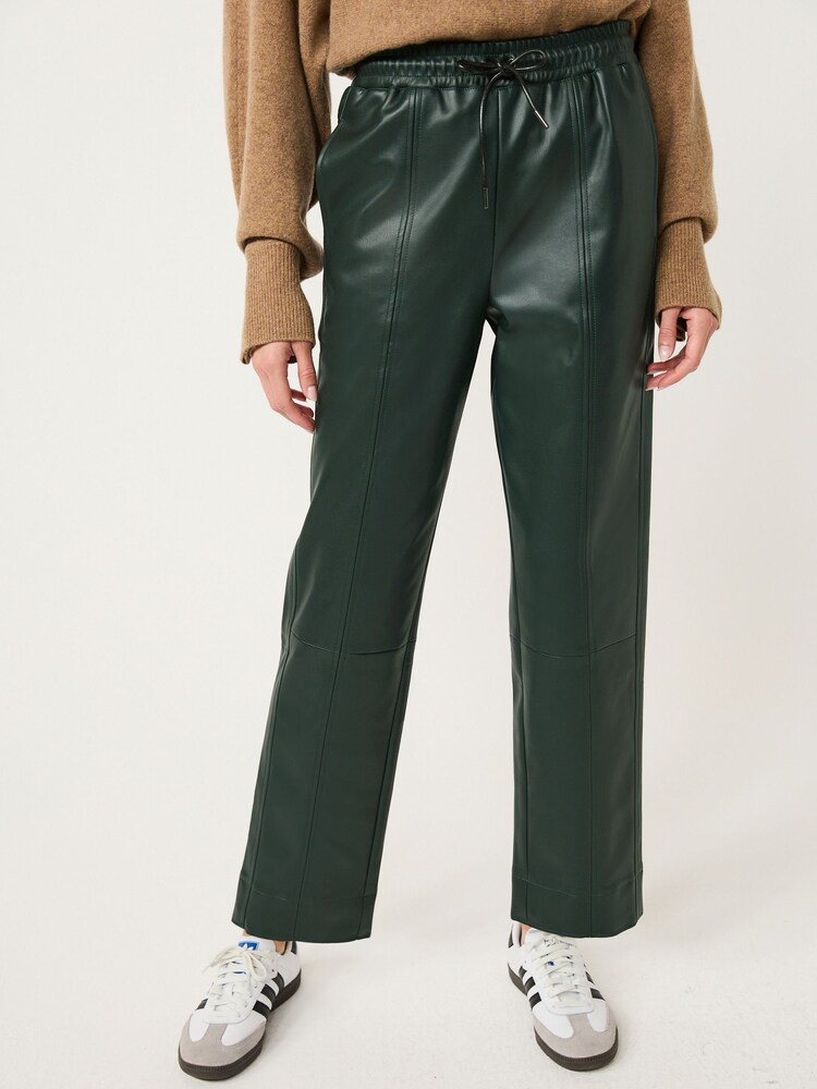 Dark Green Faux Leather PU Jogger Trousers - Image 1 of 6