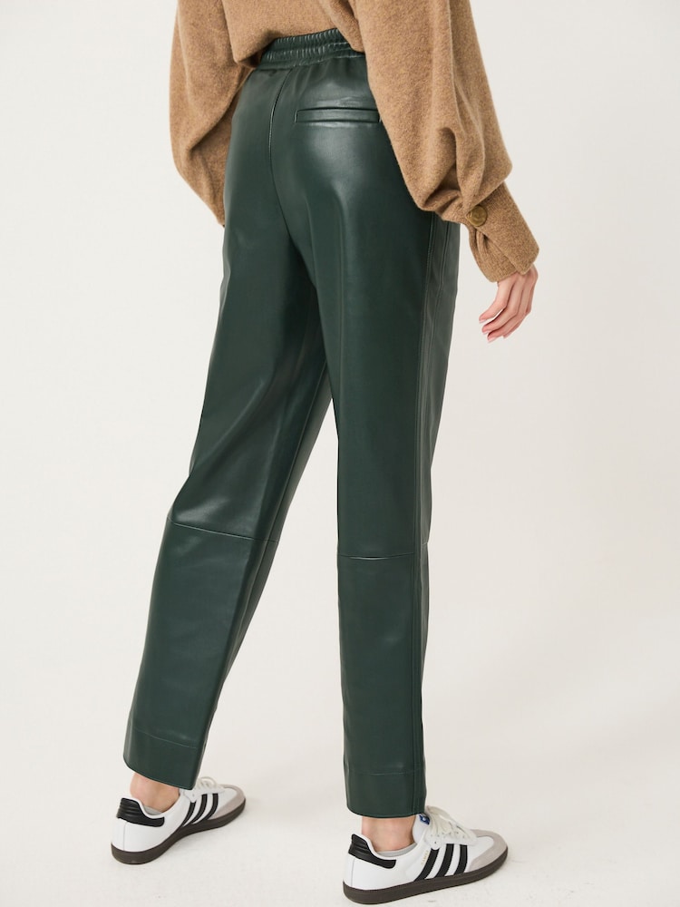 Dark Green Faux Leather PU Jogger Trousers - Image 2 of 6