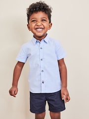 Blue Short Sleeve Trimmed Oxford Shirt (3mths-7yrs) - Image 1 of 7