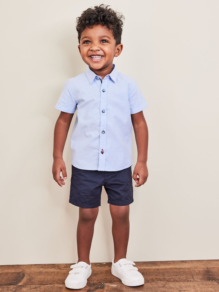 Blue Short Sleeve Trimmed Oxford Shirt (3mths-7yrs) - Image 2 of 7