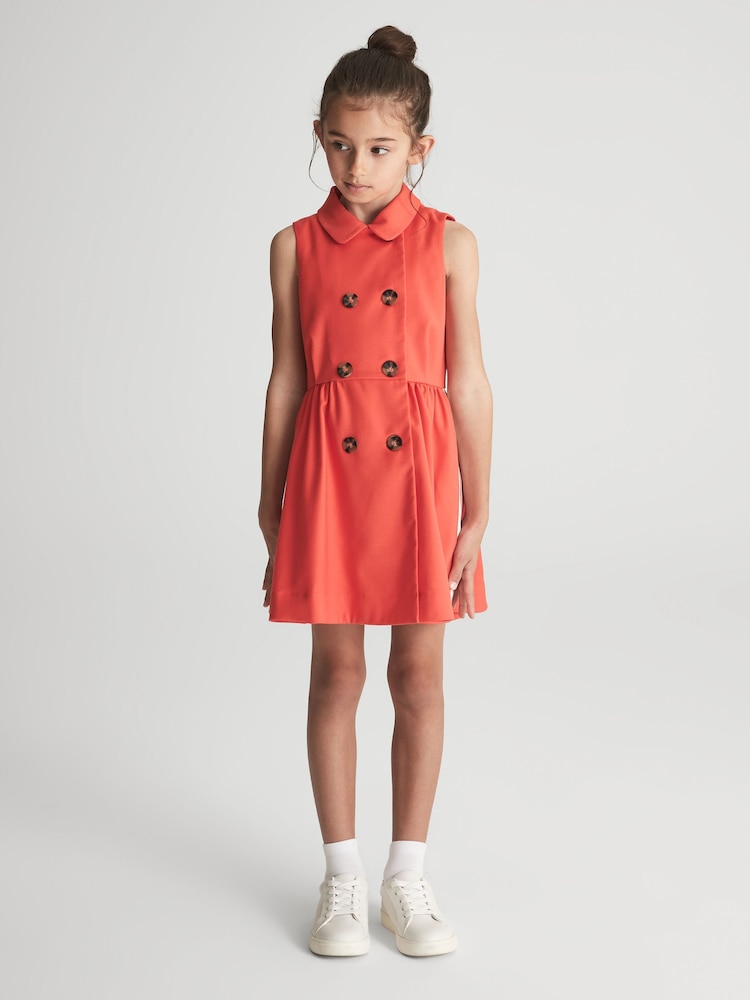 Reiss Coral Mona Junior Sleeveless Button Detail Dress - Image 1 of 7 Reiss Coral Mona Junior Sleeveless Button Detail Dress - Image 1 of 7