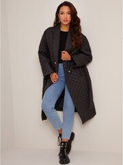 Chi Chi London Black Diamond Quilted Longline Belted Coat - Image 3 of 5
