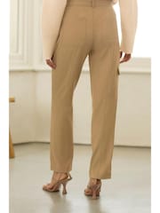 Camel Brown Smart Utility Cargo Belted Taper Trousers - Image 2 of 5