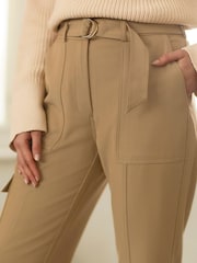 Camel Brown Smart Utility Cargo Belted Taper Trousers - Image 4 of 5