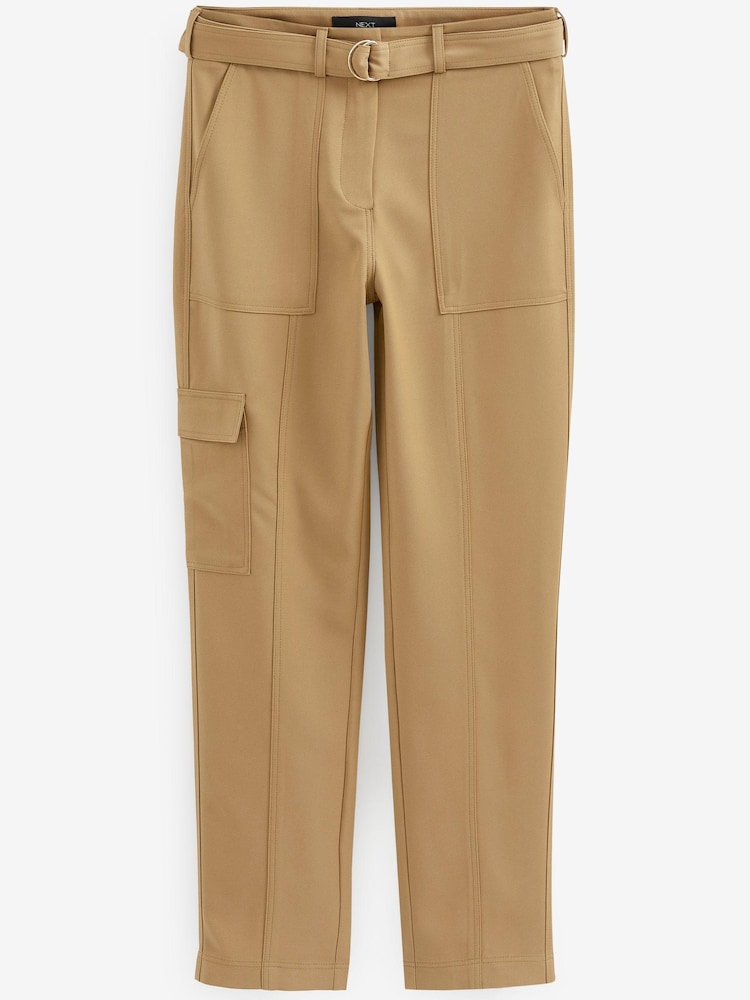 Camel Brown Smart Utility Cargo Belted Taper Trousers - Image 5 of 5
