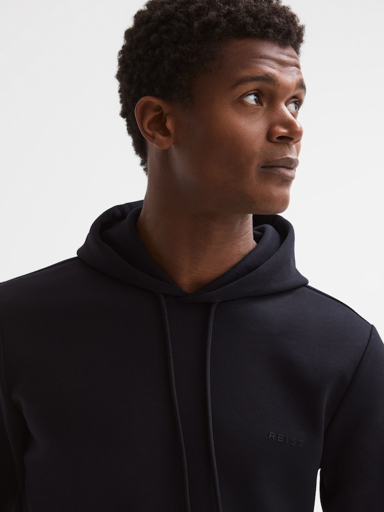 Reiss Navy James Slim Fit Interlock Drawstring Motif Hoodie - Image 1 of 6