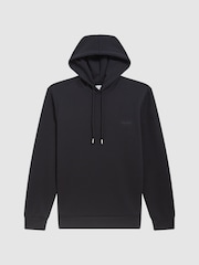 Reiss Navy James Slim Fit Interlock Drawstring Motif Hoodie - Image 2 of 6