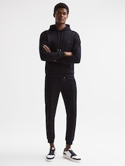 Reiss Navy James Slim Fit Interlock Drawstring Motif Hoodie - Image 3 of 6